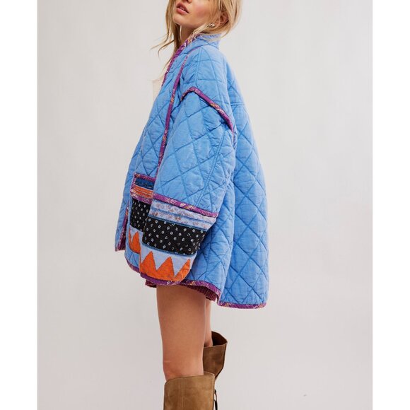 🆕 FREE PEOPLE Winnie Jacket / Blue Combo XL - Picture 3 of 9